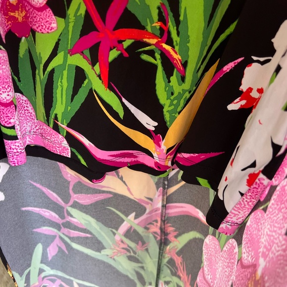 G.I.L.I. Floral Slit Tropical Black Pink Maxi Shift Dress Women’s XL - Picture 6 of 13